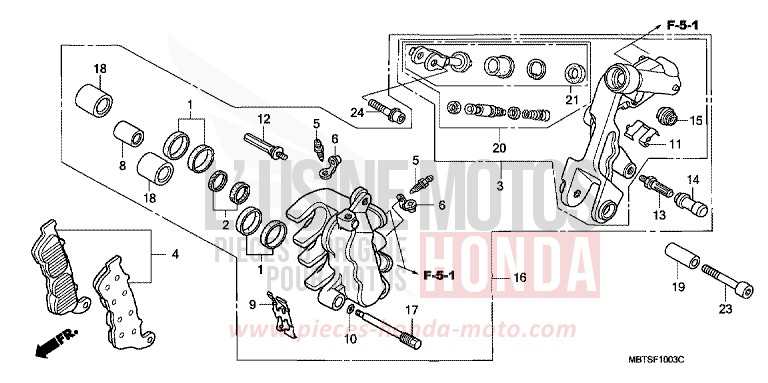 FRONT BRAKE CALIPER (L.) (XL1000VA) for Varadero ABS MUTE BLACK METALLIC (NH359) from 2004